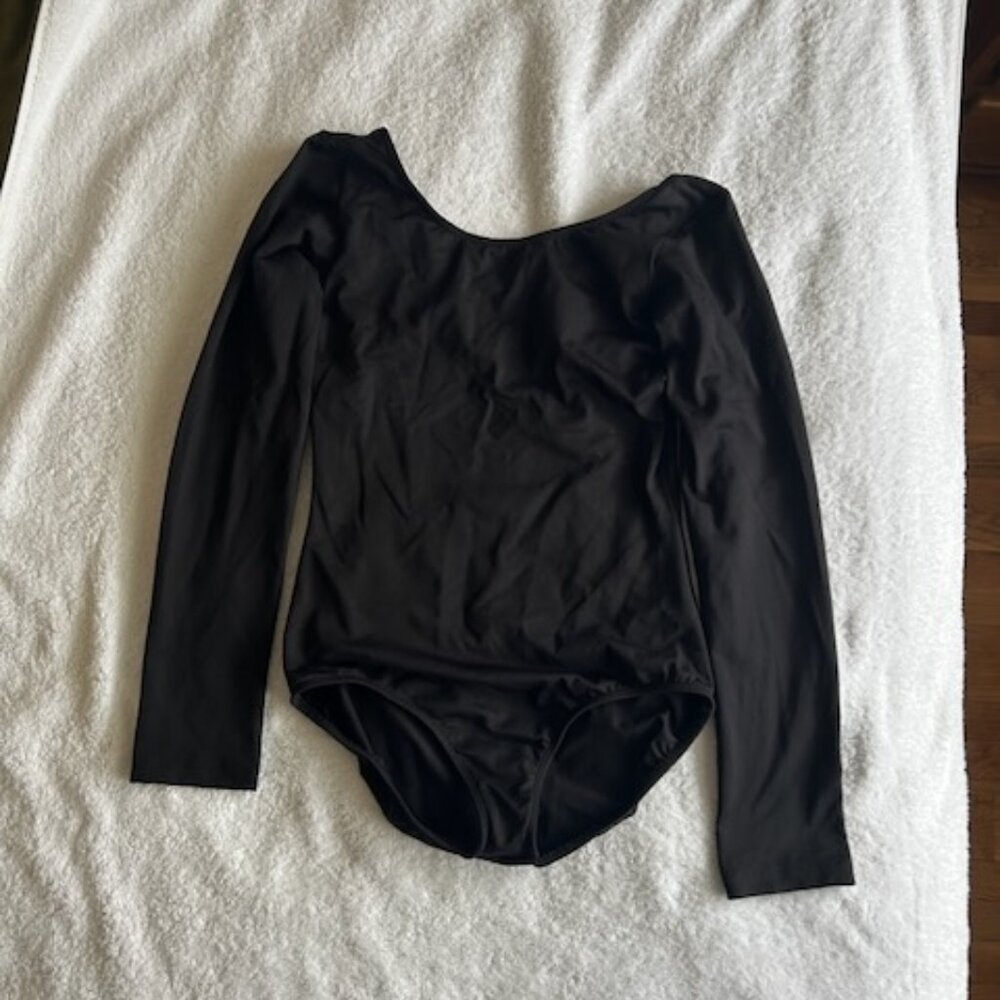 Eurotard Leotard Adult L Black Long Sleeve Scoop Neck Nylon Spandex NWOT